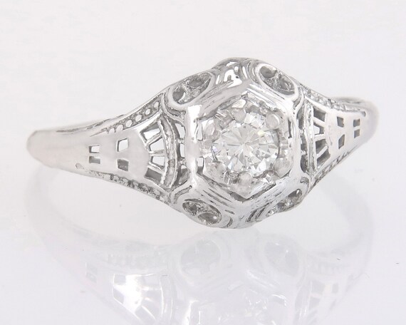 Antique Estate 14K White Gold .18ct Genuine Diamo… - image 1