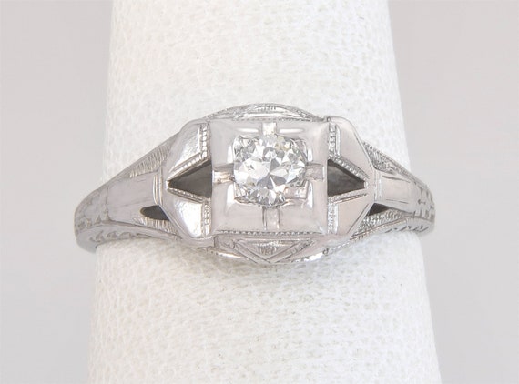 Antique Art Deco .20ct Genuine Diamond 18K White … - image 2