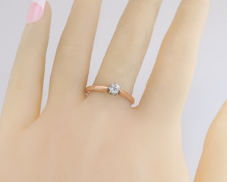 Antique Estate .08ct Genuine Diamond 14K Rose Gold Art Deco Engagement Ring