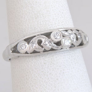 Antique Estate Art Deco Cut Out Platinum .14ct Genuine Diamond Ring Band Size 7