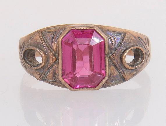 Antique 12K Yellow Gold 2.00ct Simulated Ruby Art… - image 2