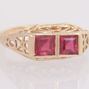 Antique Estate 10K Yellow Gold .80ct Simulated Ruby Art Deco Ring Size 5.25