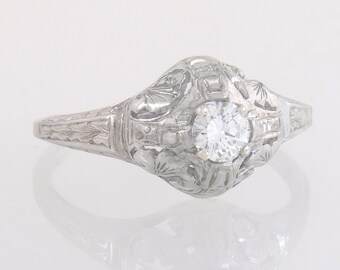 Antique Estate Belais .25ct Genuine Diamond 18K White Gold Art Deco Engagement Ring