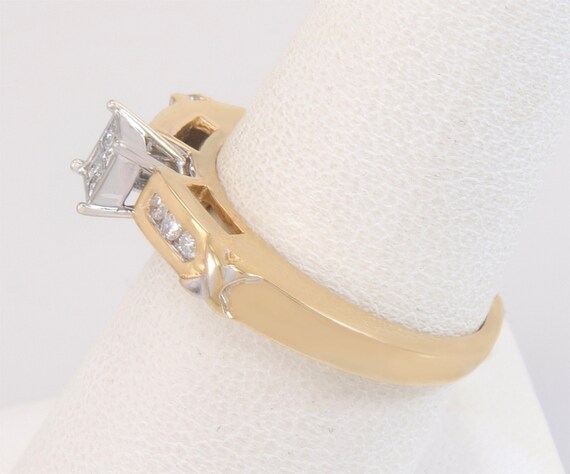 Estate 14K Two Tone Gold .32ct Princess & Round C… - image 3