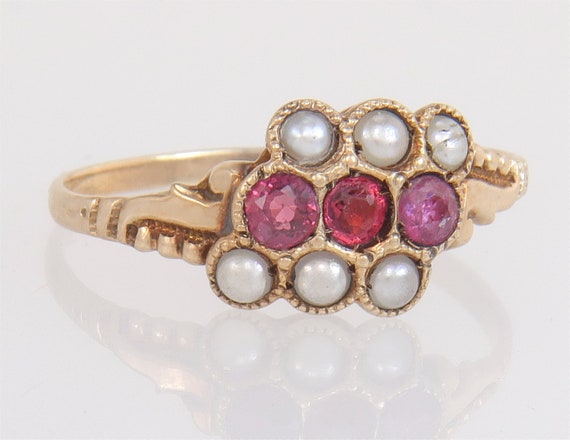 Antique Estate 14K Gold .30ct Ruby Garnet & Seed … - image 1