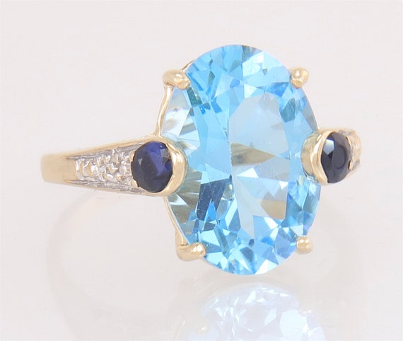 14K Yellow Gold 6.70ct Genuine Diamond Blue Topaz… - image 1