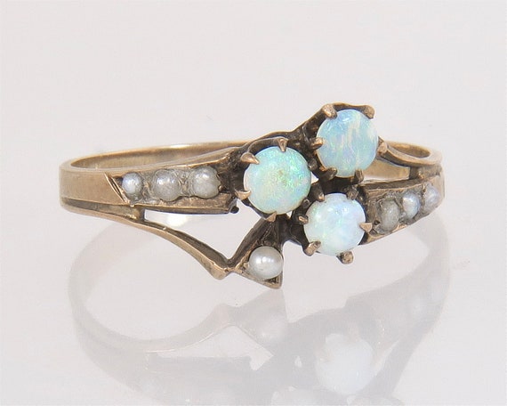 Antique 14k Yellow Gold .30ct Opal Seed Pearl Shamrock Victorian Ring Size  5.75 - Etsy