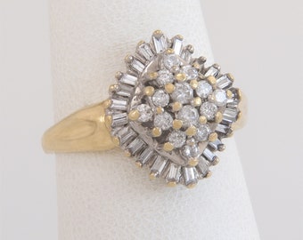 14K Yellow Gold .75ct Genuine Diamond Cluster Dinner Cocktail Ring Size 6.75