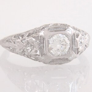 Antique 14k White Gold .38ct Genuine Diamond Flower Art Deco Engagement Ring image 1