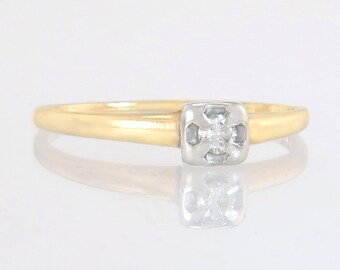 Antique Estate .06ct Genuine Diamond 14K Two Tone Gold Art Deco Engagement Ring