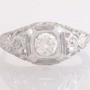 Antique 14k White Gold .38ct Genuine Diamond Flower Art Deco Engagement Ring image 2