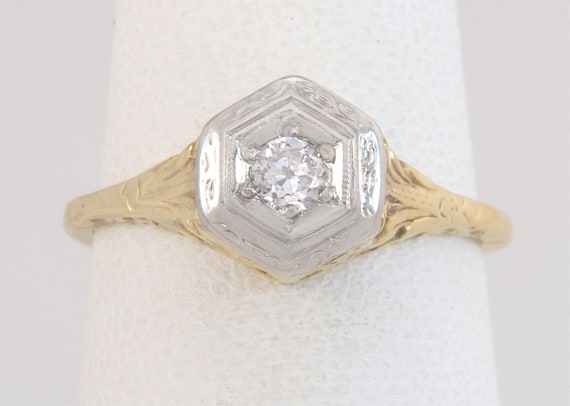 Antique Art Deco .10ct Genuine Diamond 14K Two To… - image 2