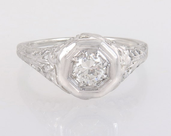 Antique Estate Art Deco .28ct Genuine Diamond 18K… - image 2