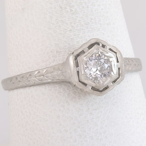 Antique .20ct Genuine Diamond 14K White Gold Art Deco Engagement Ring Size 8.25