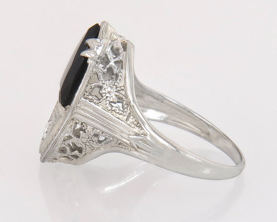 Antique 18K White Gold Genuine Diamond & Black On… - image 3