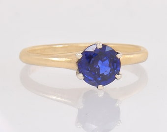 Antique 14K Yellow Gold 1.00ct Blue Sapphire Art Deco Engagement Ring Size 6.25