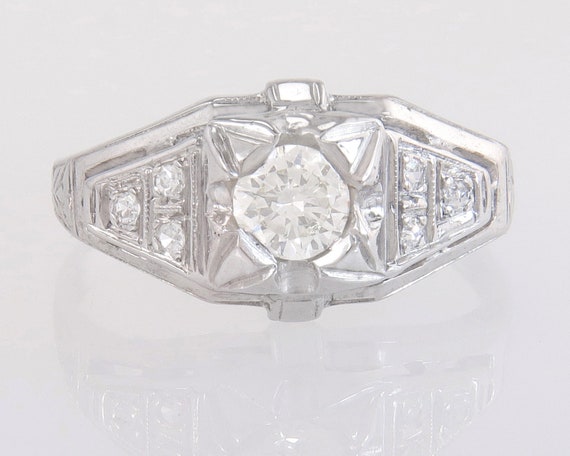 Antique Estate .32ct Genuine Diamond 18k White Go… - image 2