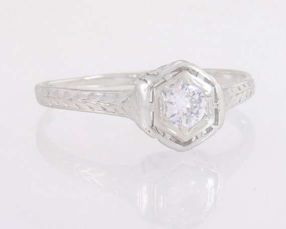 Antique .20ct Genuine Diamond 14K White Gold Art … - image 1