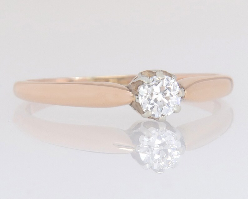 Antique Estate .08ct Genuine Diamond 14K Rose Gold Art Deco Engagement Ring