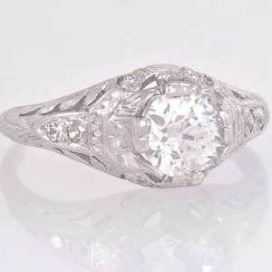 Antique GIA Certified 1.00ct Circular Brilliant Diamond Platinum Art Deco Ring