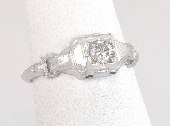 Antique .14ct Genuine Diamond 18K White Gold Art … - image 1