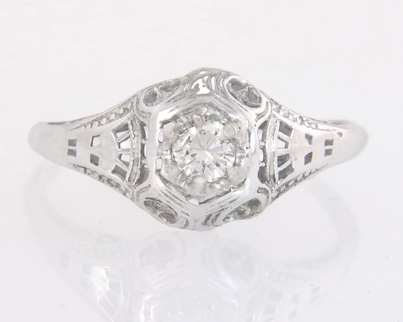 Antique Estate 14K White Gold .18ct Genuine Diamo… - image 2