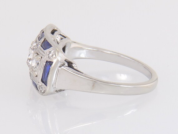 Antique 14K Gold 1.07ct Genuine Diamond & Blue Sa… - image 3