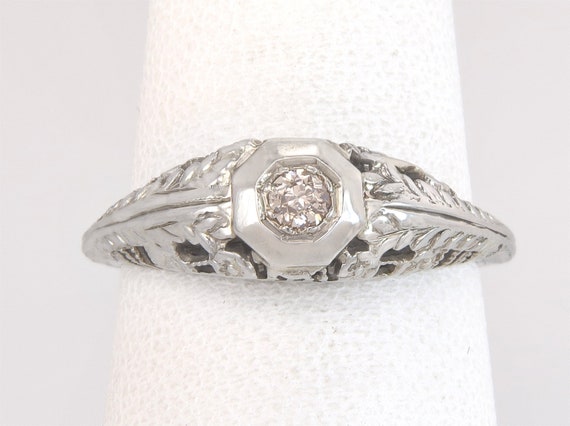 Antique 18k White Gold .07ct Champagne Diamond Fl… - image 2