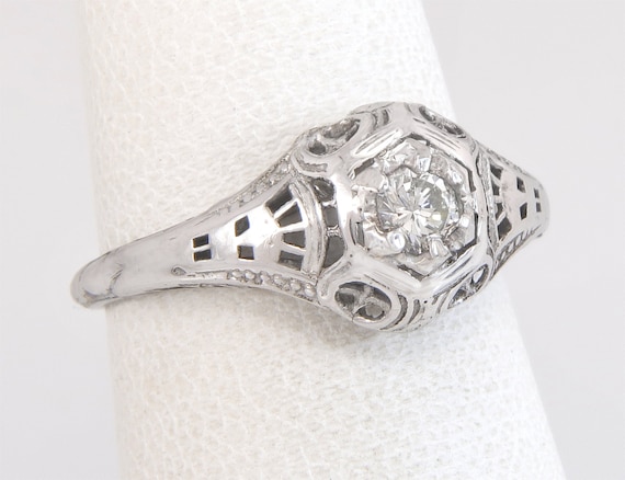 Antique 14K White Gold .18ct Genuine Diamond Art … - image 1