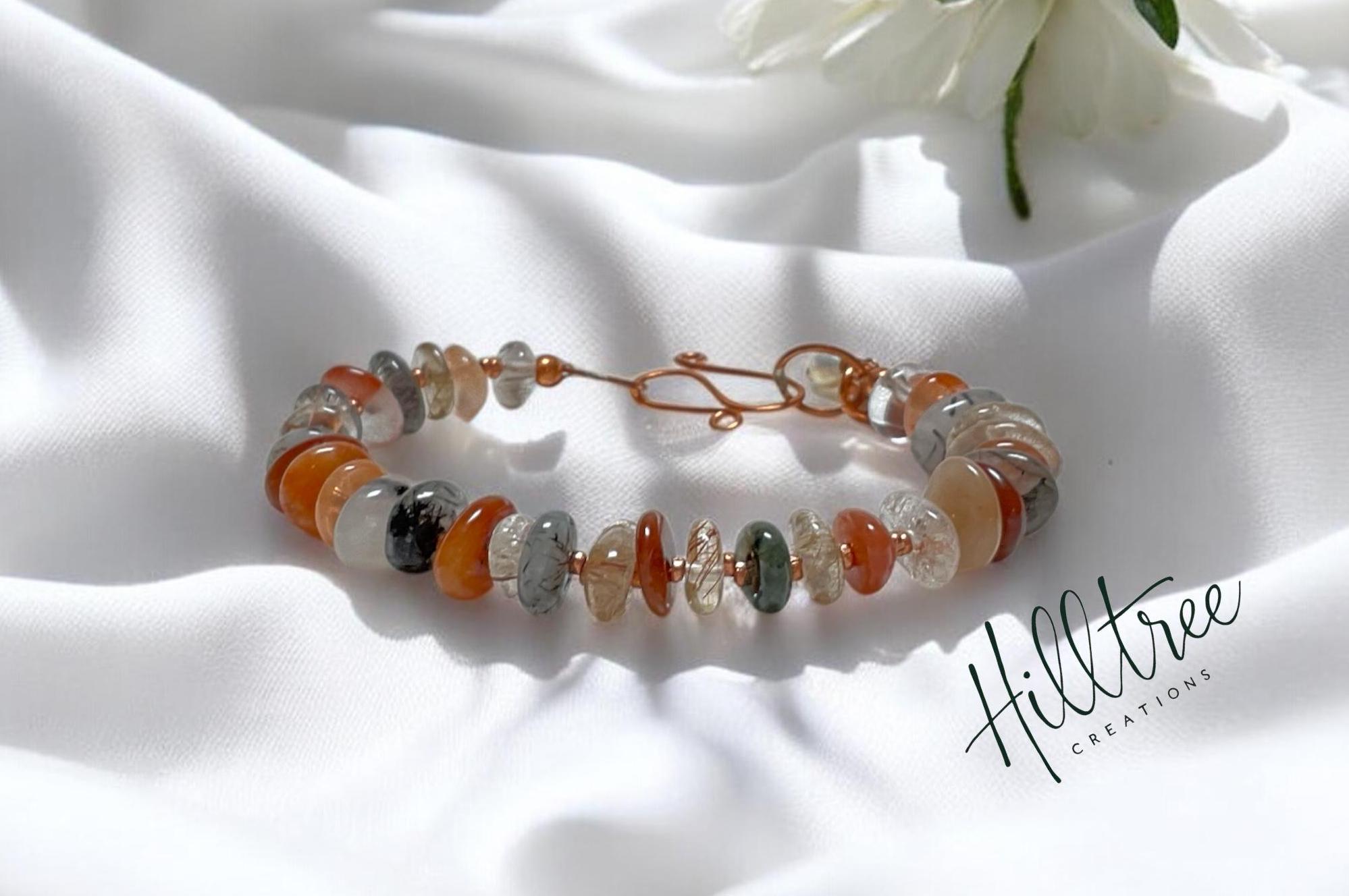 Rutilate Quartz nugget, Boho bracelet, 1-strand hand-beaded bracelet, custom bracelet, handmade jewelry, personalized jewelry, women's gift,