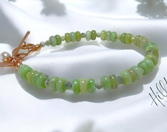 Natural Chrysoprase handmade beaded bracelet, Gemstone bracelet, Boho beaded jewelry, custom women&#39;s gift, Boho bracelet, genuine gemstones