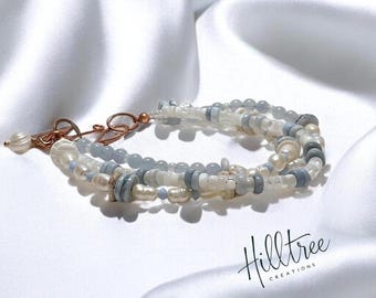 Blue opal gemstones handmade beaded bracelet, Boho bracelet, hand beaded, genuine gemstones, custom beaded jewelry, women&#39;s gift, Beachwear