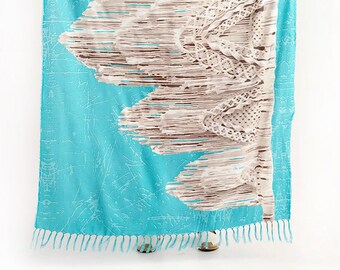 Pareo Sarong, Beach Coverup MACRAME TURQUOISE