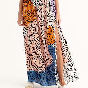 Maxi Pareo Skirt, Summer Skirt, Beach Maxi Skirt, High Waist Skirt, Boho Print &#39;LONG WEEKEND&#39;