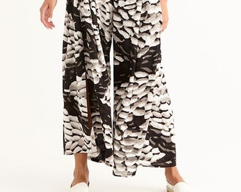 Maxi Wide Leg Casual Beach Pants, with Side Splits and Smocked Waist 'PEBBLES'