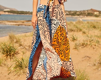 Maxi Wide Leg Casual Beach Pants, with Side Splits and Smocked Waist 'LONG WEEKEND'