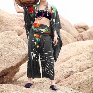 Printed Harem Cropped Pants: Boho Beachwear, Wide Leg Viscose