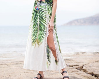 Maxi Pareo Skirt, Summer Skirt, Beach Maxi Skirt, High Waist Skirt, Tropical Print, Palm Trees, PALMA