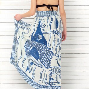 Maxi Pareo Skirt, Summer Skirt, Beach Maxi Skirt, High Waist Skirt, Blue, HELLO SAILOR image 3