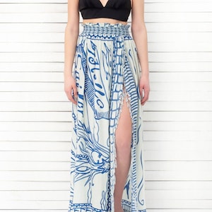 Maxi Pareo Skirt, Summer Skirt, Beach Maxi Skirt, High Waist Skirt, Blue, HELLO SAILOR image 1