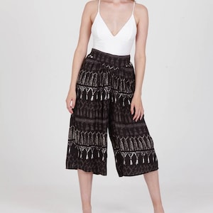 Wide Leg Culotte, Womens Harem Pants, Beachwear, Boho Pants FRINGES BLACK