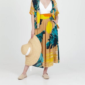 Midi Skirt with Extra Band On Waist Back, Summer Skirt, Alliover Printed, Midi Skirt SIESTA