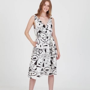 Beach Wrap Dress,Summer Midi Dress, Beach Cover Up With Pockets,&#39;Doodles&#39;
