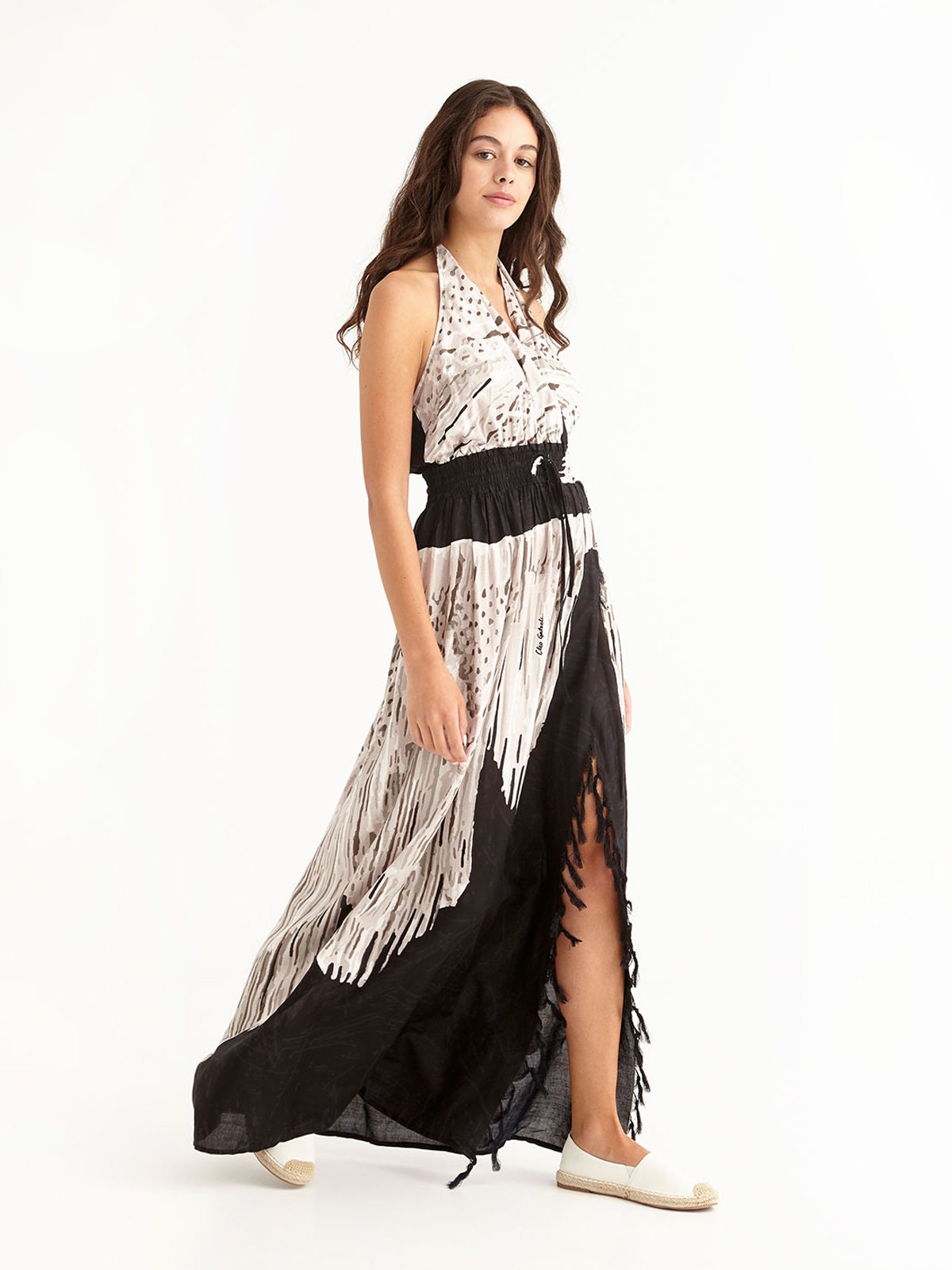 Pebble Print Viscose Maxi Dress: Backless Resort Cover-Up