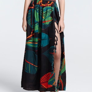 Maxi Pareo Skirt, Summer Skirt, Beach Maxi Skirt, High Waist Skirt, Boho Print, FICUS BLACK