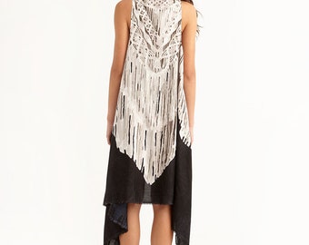 Beach Coverup Pareo Vest MACRAME BLACK