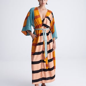 Maxi Kimono With Pleats on Shoulders, Beach Robe CoverUp &quot;ON BOARD&quot;