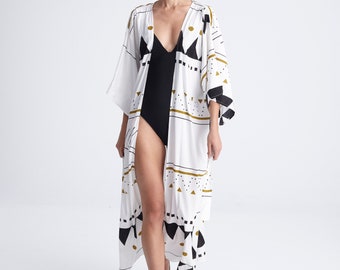 Maxi Kimono With Pleats on Shoulders, Beach Robe CoverUp "HIGH TIDE"