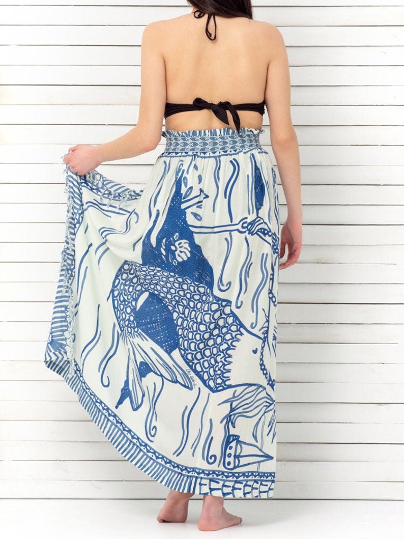 Maxi Pareo Skirt, Summer Skirt, Beach Maxi Skirt, High Waist Skirt, Blue, HELLO SAILOR image 3