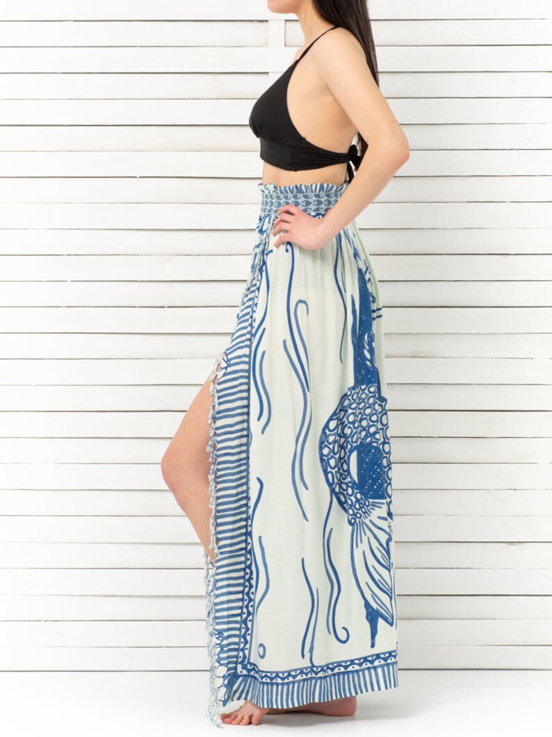 Maxi Pareo Skirt, Summer Skirt, Beach Maxi Skirt, High Waist Skirt, Blue, HELLO SAILOR image 2